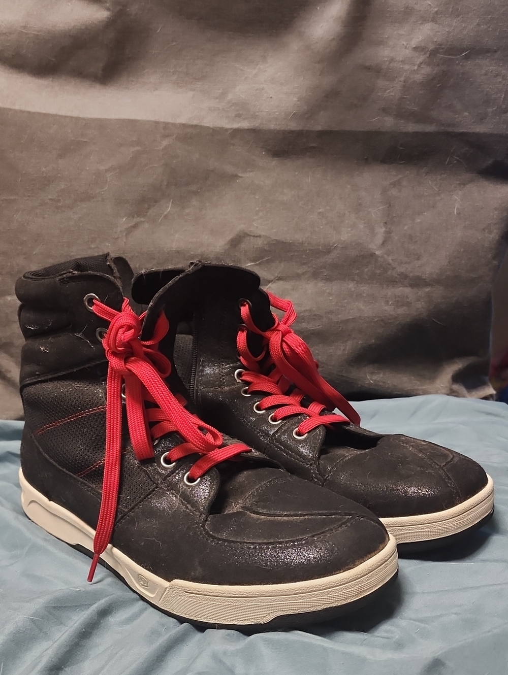 Men's Black High-Top Motorcycle Shoes with Red Laces